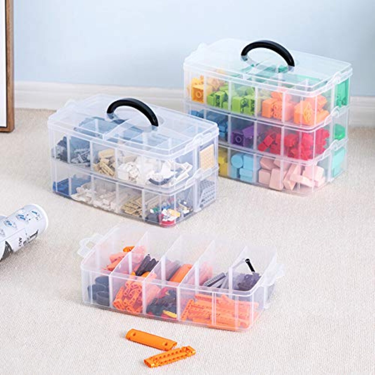 3 Layer Things & Crafts Storage Box with 30 Adjustable Compartments for Organizing Washi Tape, Embroidery Accessories, Threads Bobbins, Kids Toy, Beauty Supplies, Nail Polish, Jewelry - Large